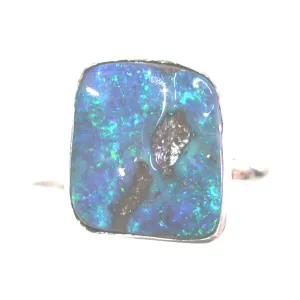 Green and blue opal sterling silver ring