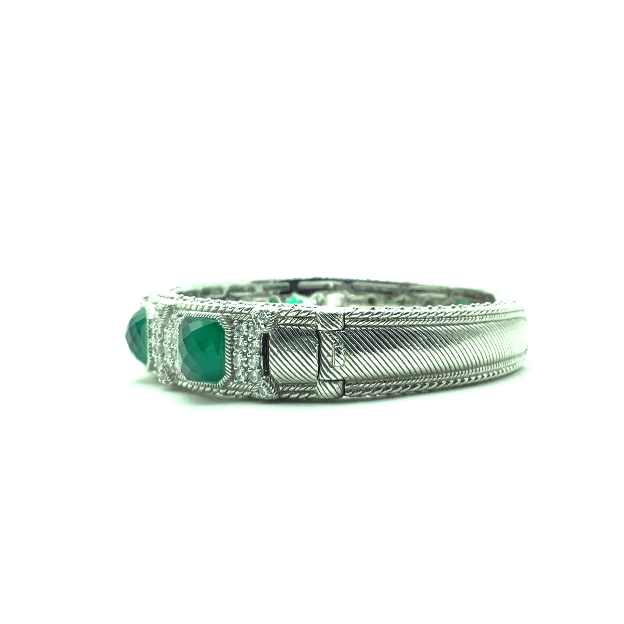 Green Goddess CZ Hinged Cuff Bracelet 7.5"