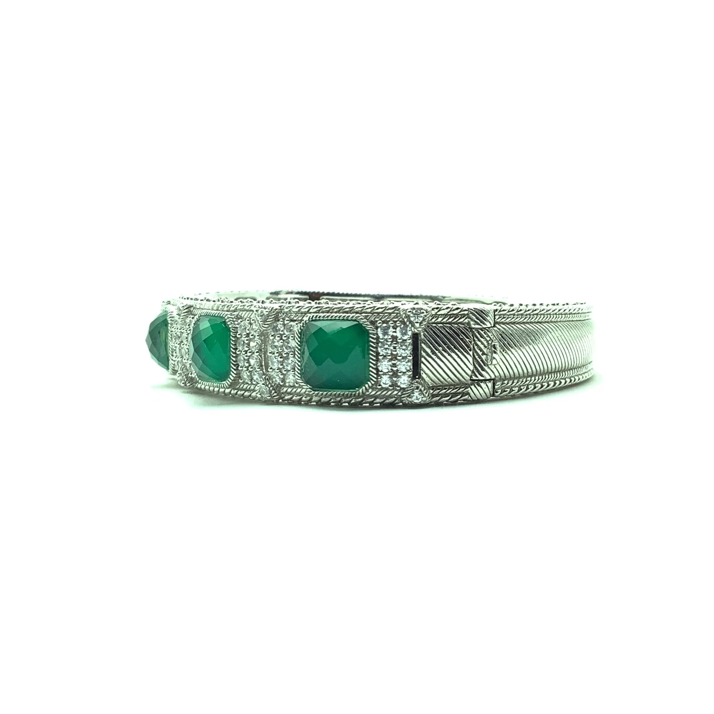 Green Goddess CZ Hinged Cuff Bracelet 7.5"