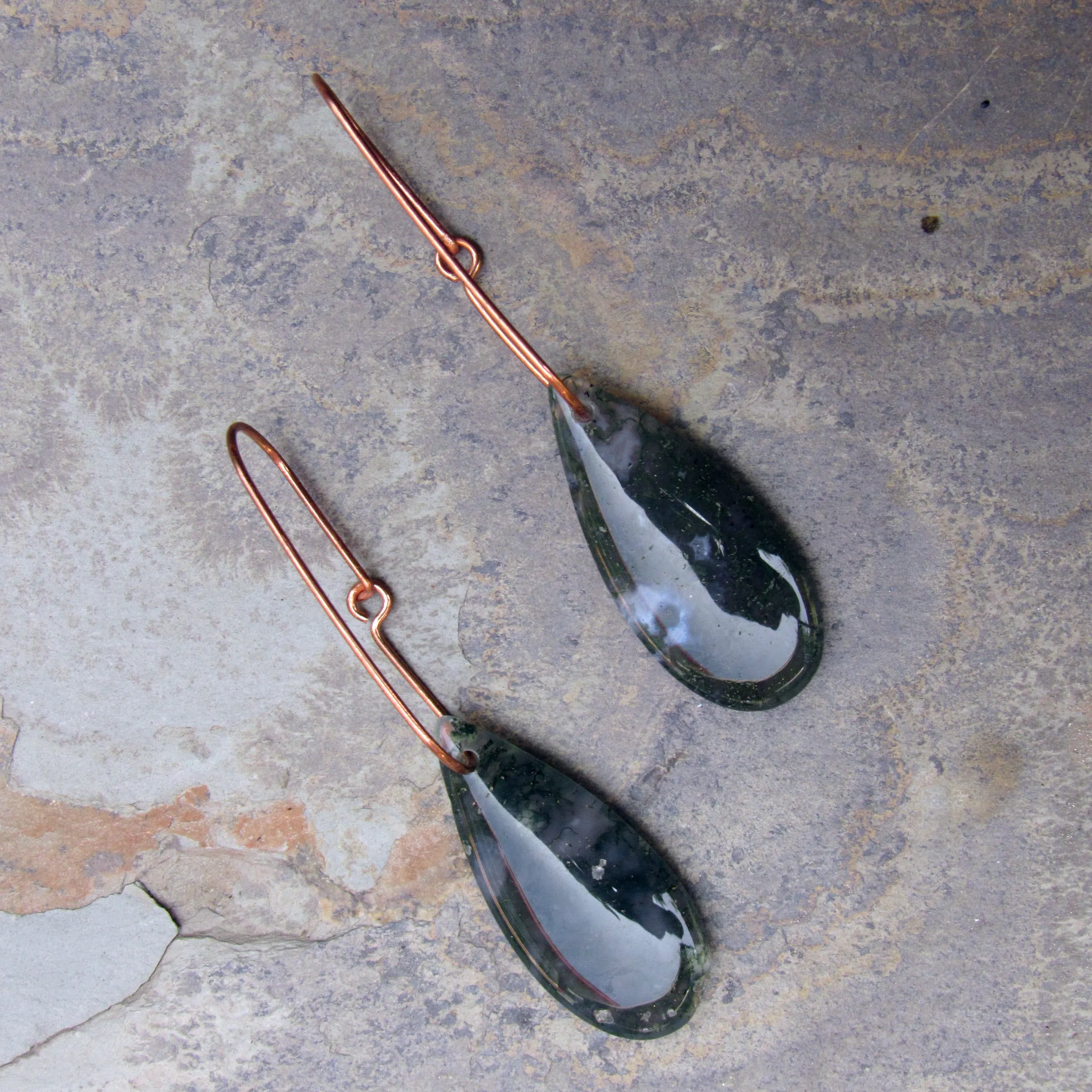 Green Moss Agate gemstone on Genuine Copper Earrings