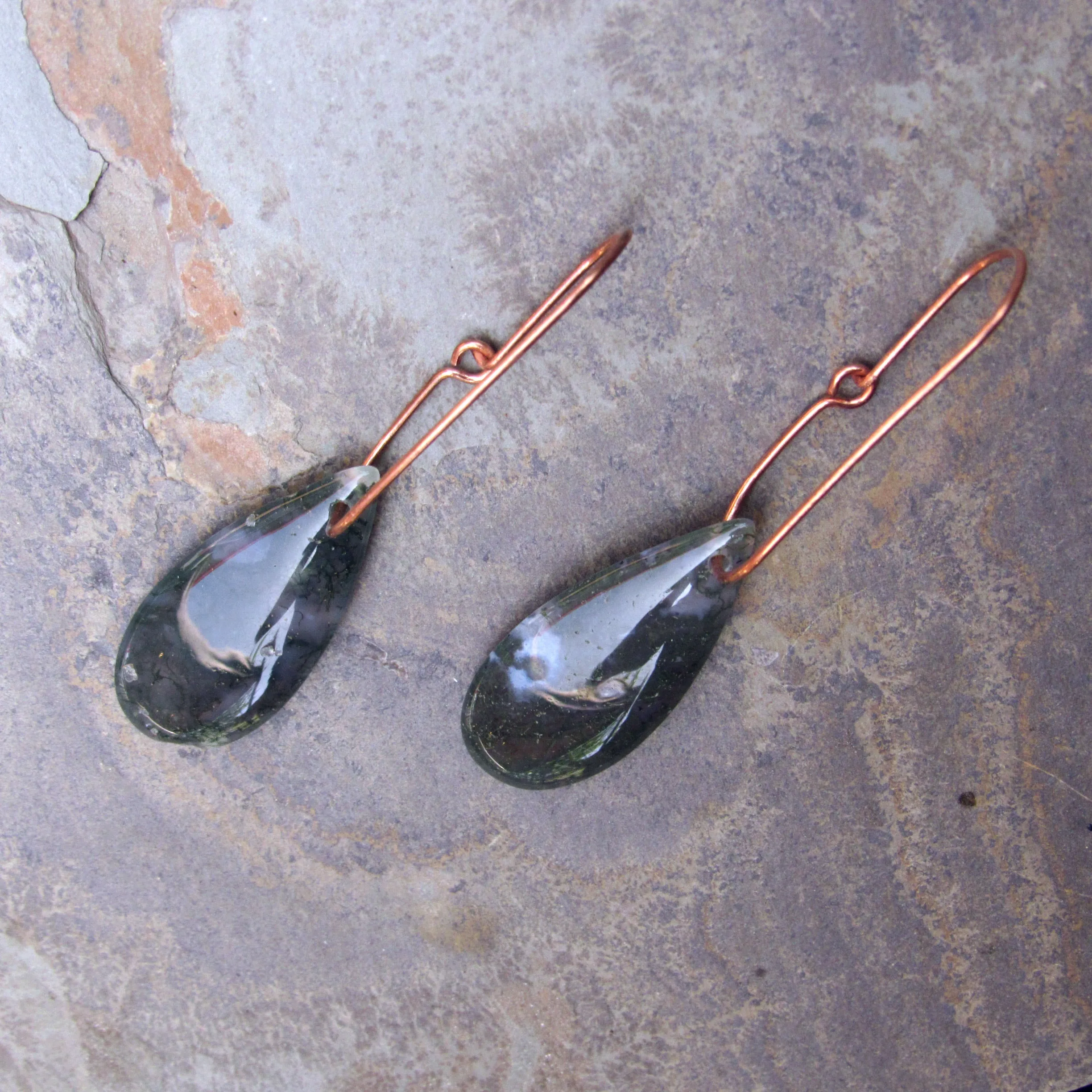 Green Moss Agate gemstone on Genuine Copper Earrings