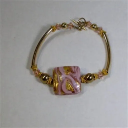 Handmade Pink  and Gold Bangle  Bracelet