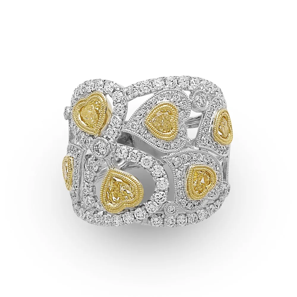 Heart Yellow and White Diamond Ring