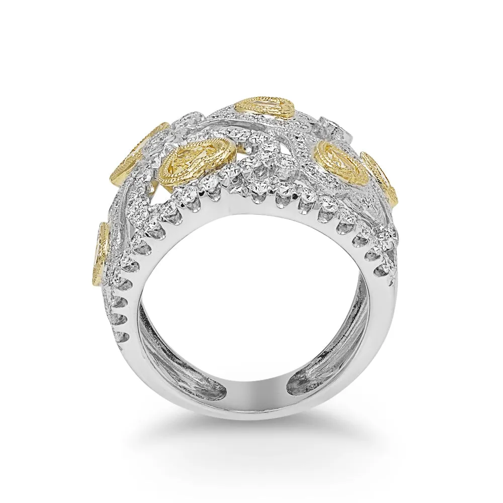 Heart Yellow and White Diamond Ring