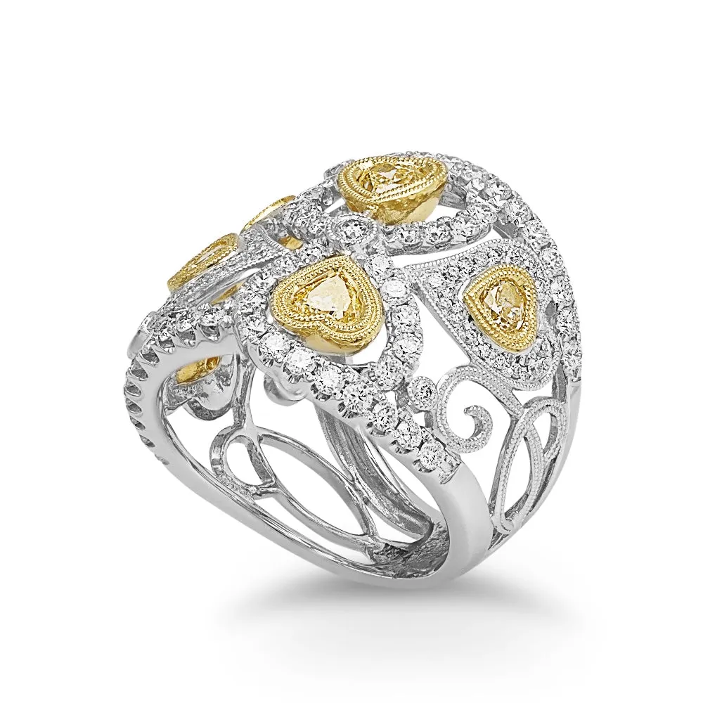 Heart Yellow and White Diamond Ring