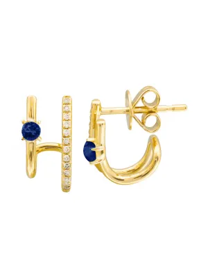 Katie Blue Sapphire Double Bar Huggie Earring 14K