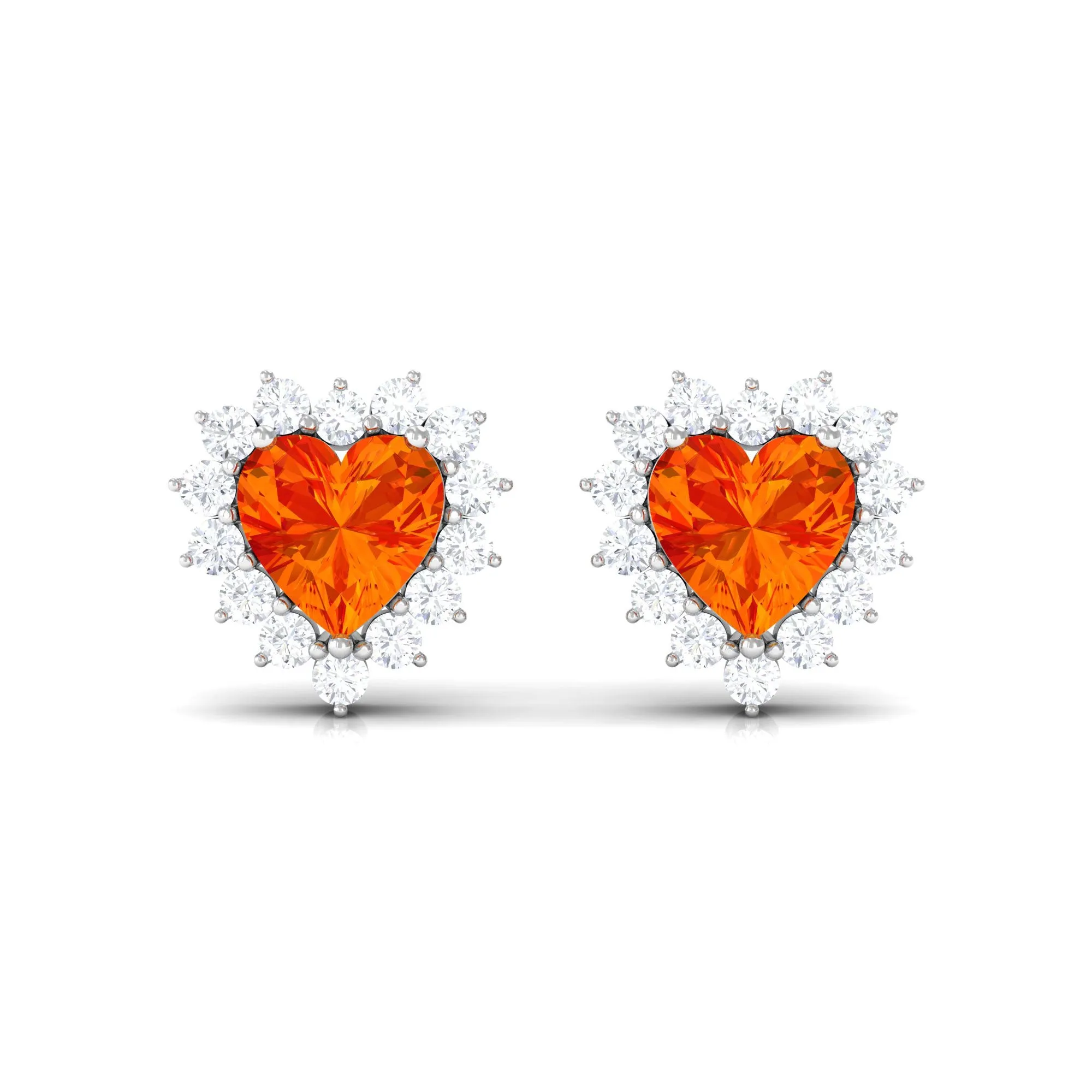 Lab Grown Orange Sapphire Heart Earrings with Diamond