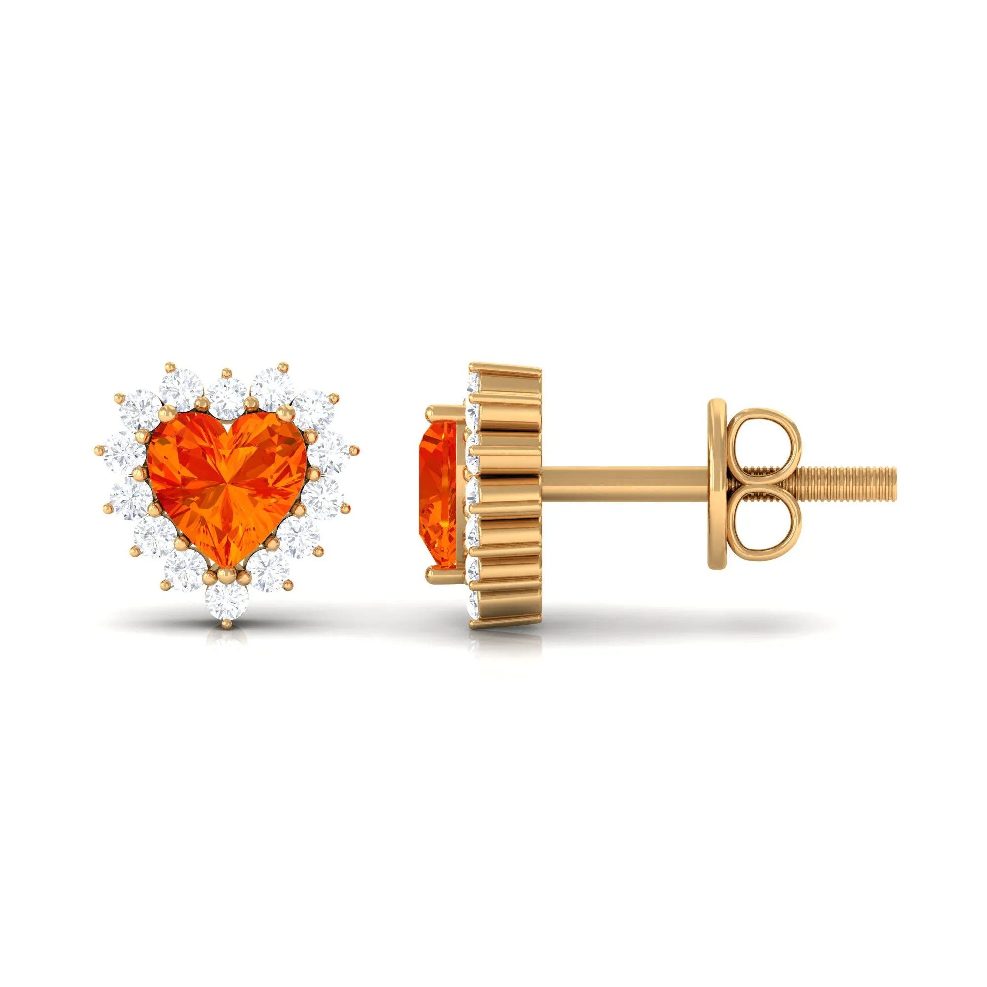 Lab Grown Orange Sapphire Heart Earrings with Diamond