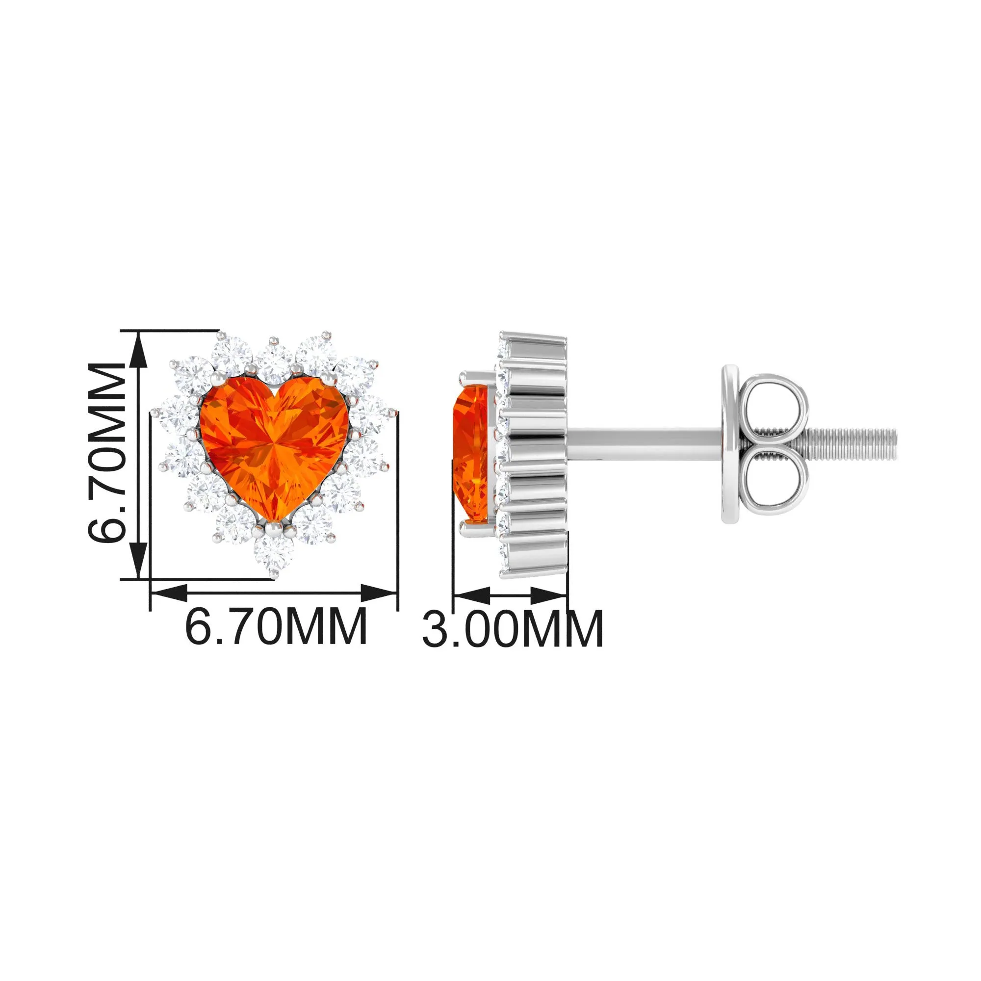 Lab Grown Orange Sapphire Heart Earrings with Diamond