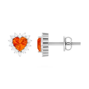 Lab Grown Orange Sapphire Heart Earrings with Diamond