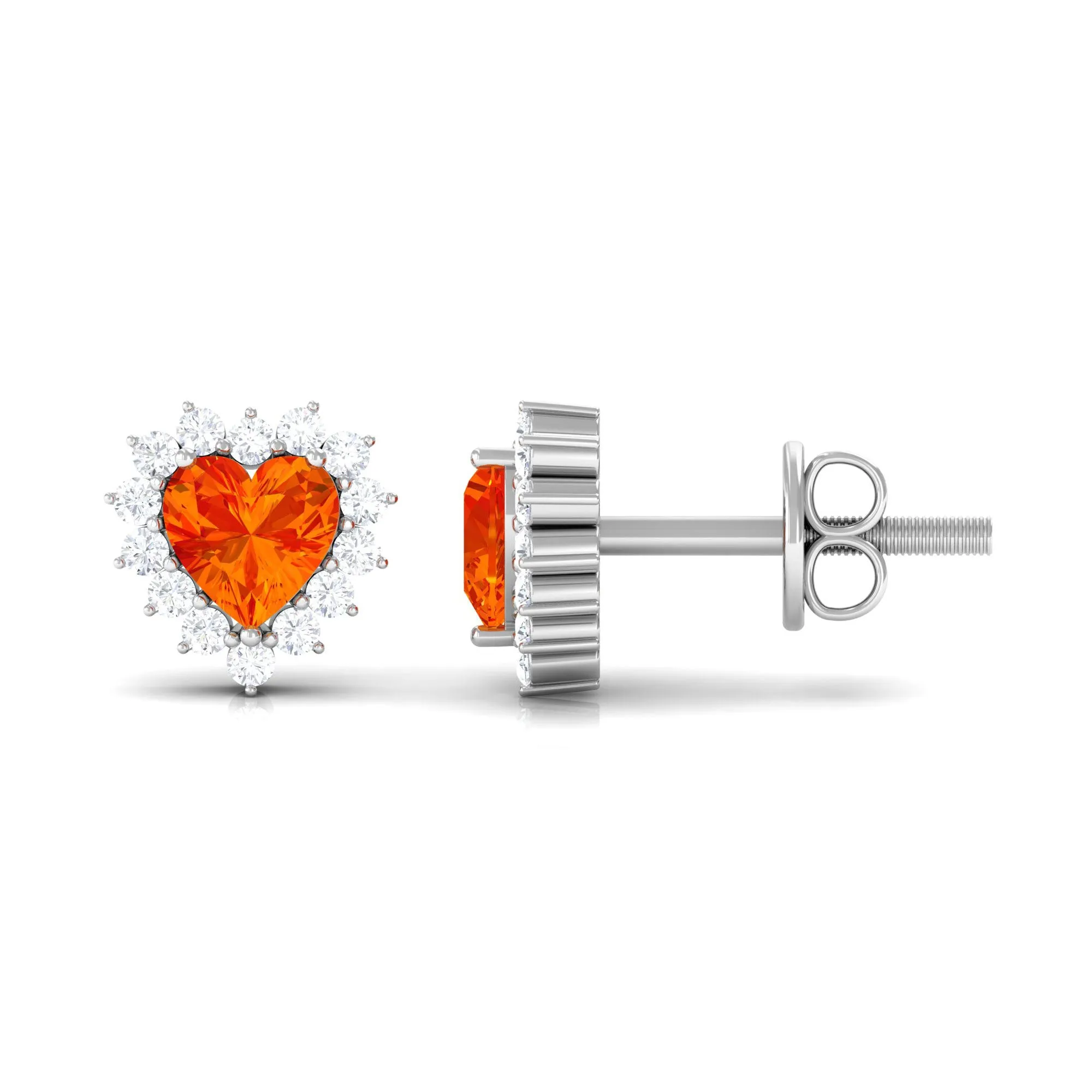 Lab Grown Orange Sapphire Heart Earrings with Diamond