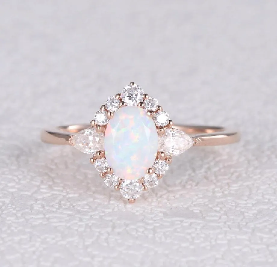 Lab Opal & Moissanite 14K Gold Ring