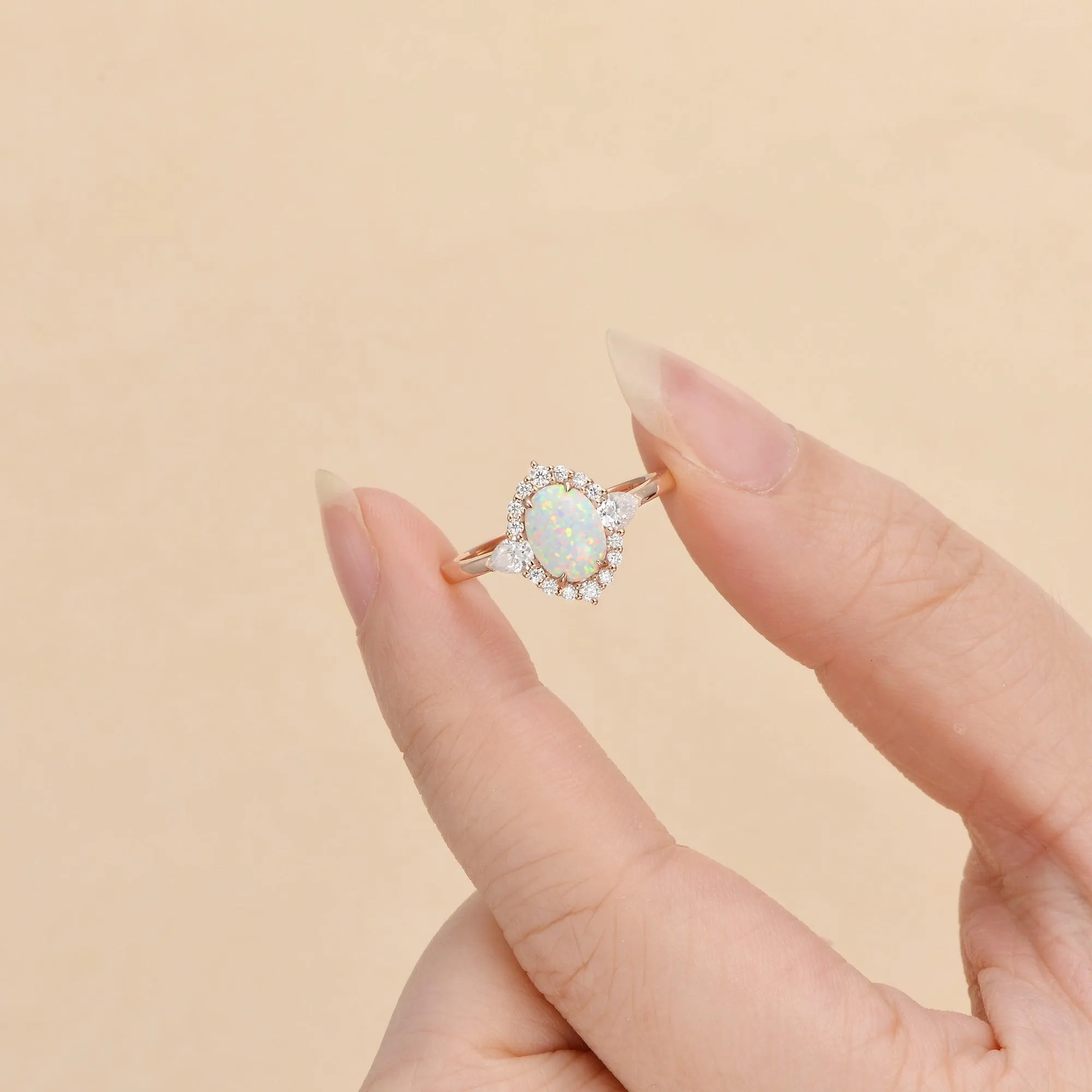 Lab Opal & Moissanite 14K Gold Ring