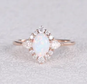 Lab Opal & Moissanite 14K Gold Ring