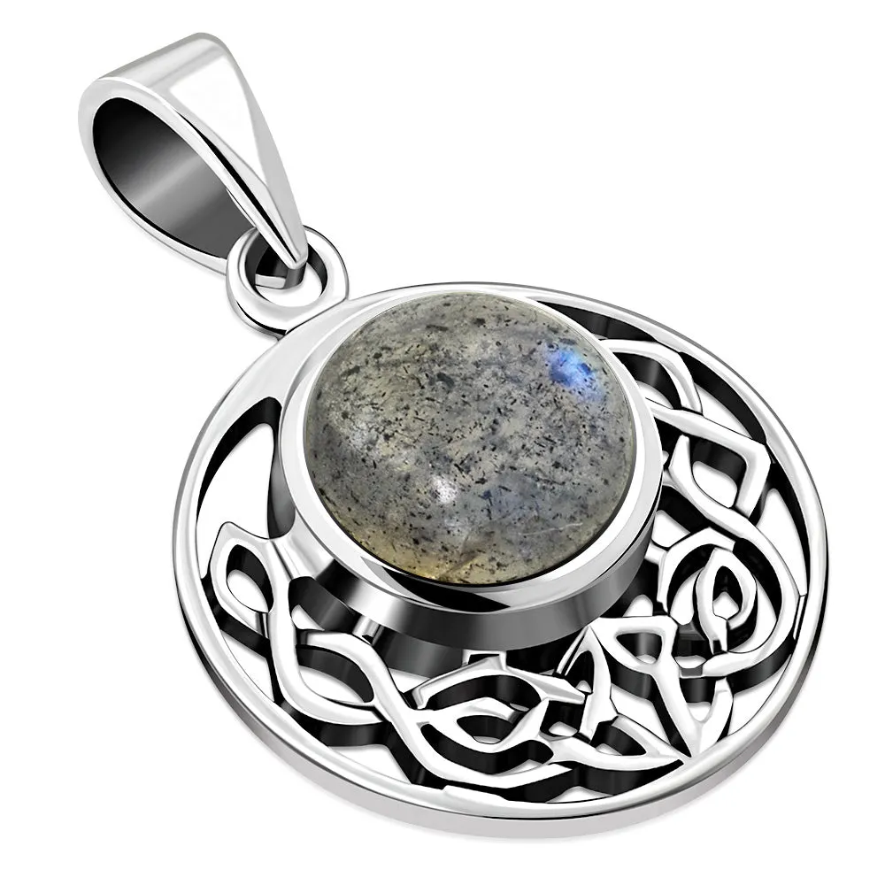 Labradorite Stone Round Celtic Knot Silver Pendant