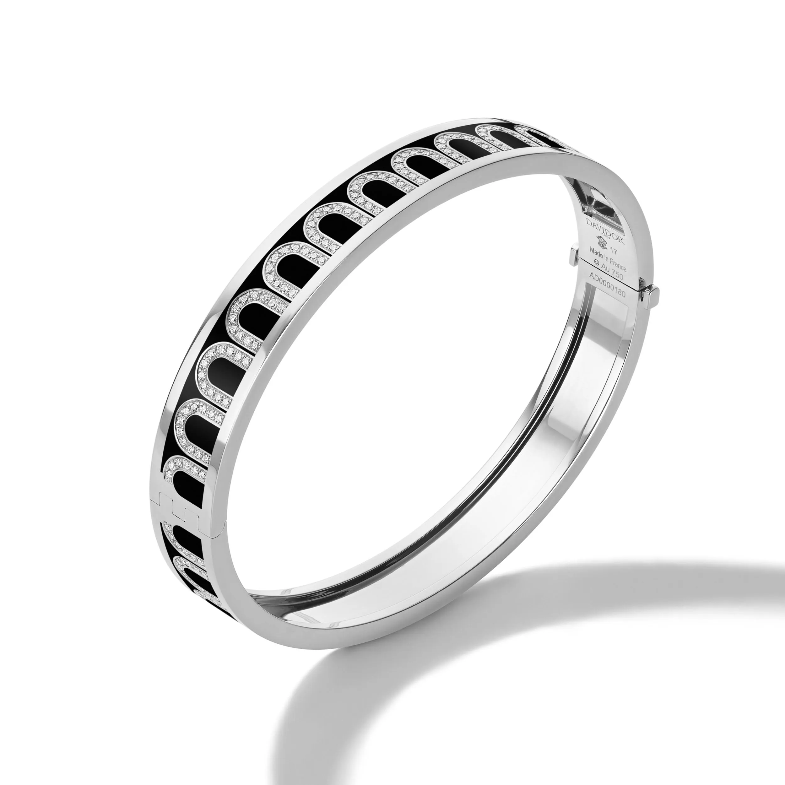 L'Arc de DAVIDOR Bangle MM, 18k White Gold with Lacquered Ceramic and Arcade Diamonds