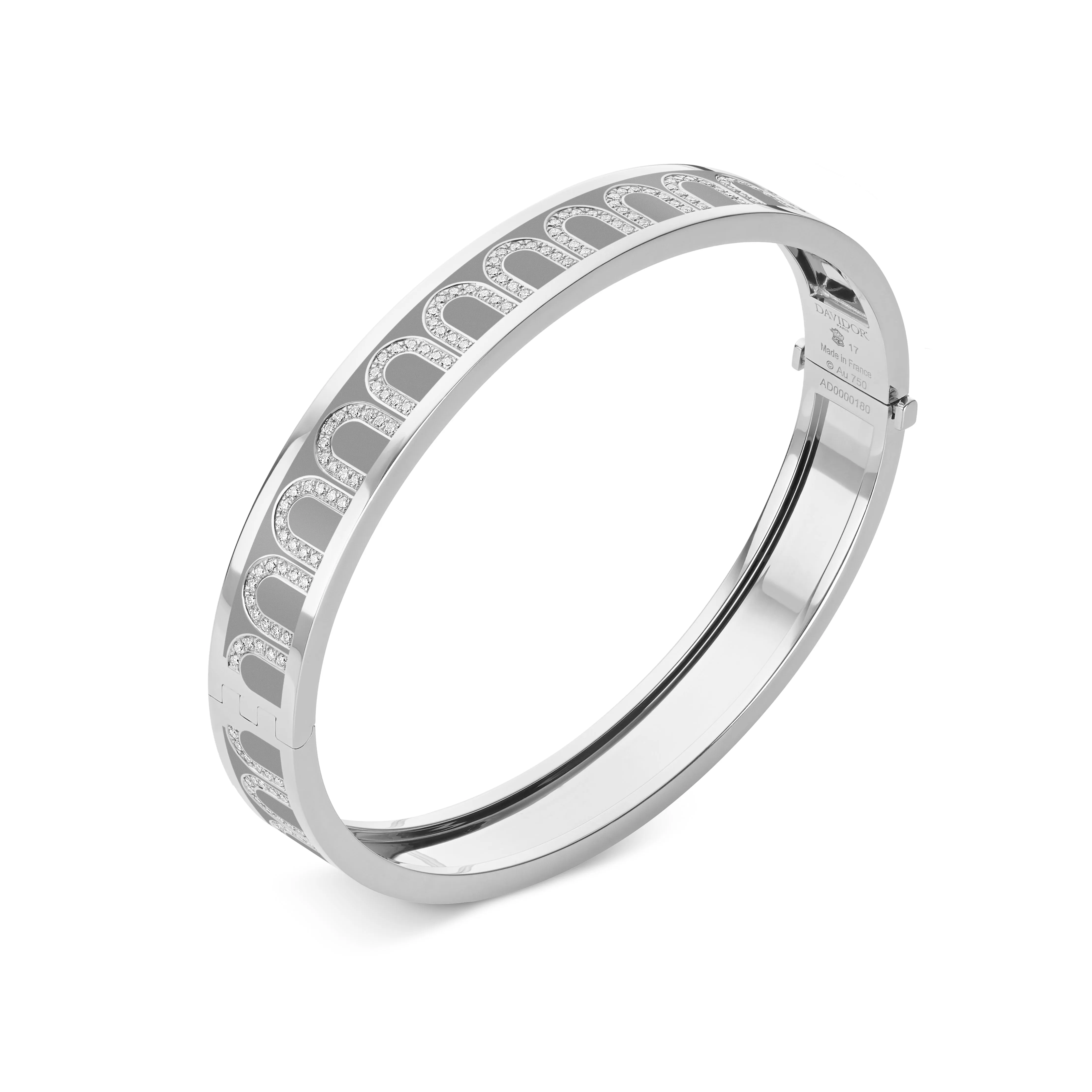 L'Arc de DAVIDOR Bangle MM, 18k White Gold with Lacquered Ceramic and Arcade Diamonds