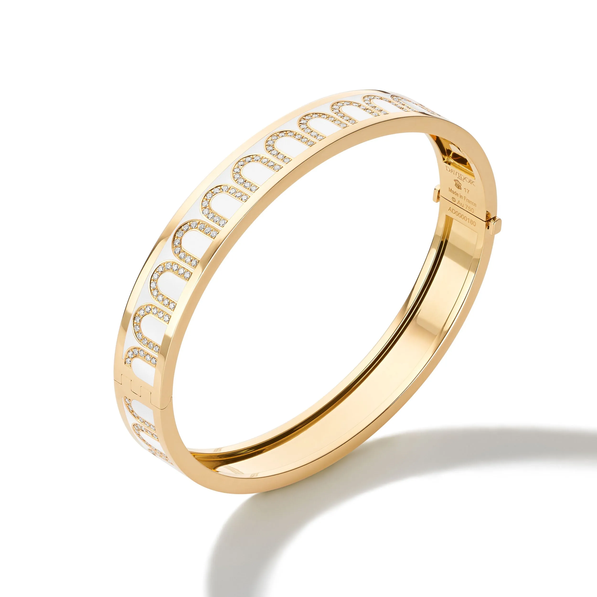 L'Arc de DAVIDOR Bangle MM, 18k Yellow Gold with Lacquered Ceramic and Arcade Diamonds