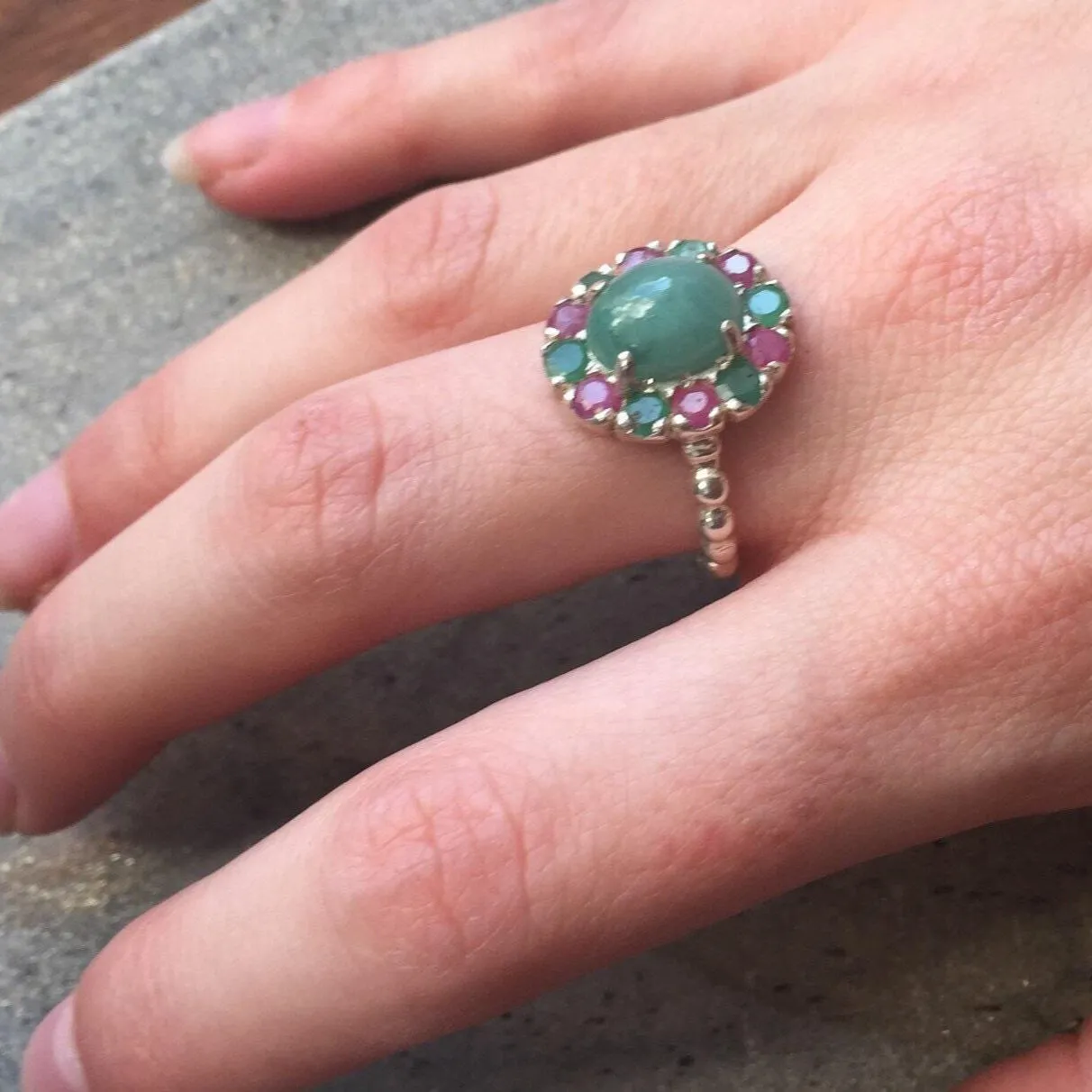 Large Emerald Ring - Statement Flower Ring - Mothers Birthstone Ring