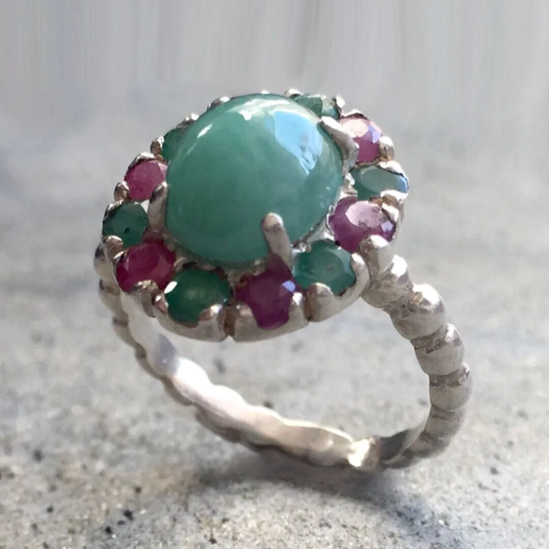 Large Emerald Ring - Statement Flower Ring - Mothers Birthstone Ring