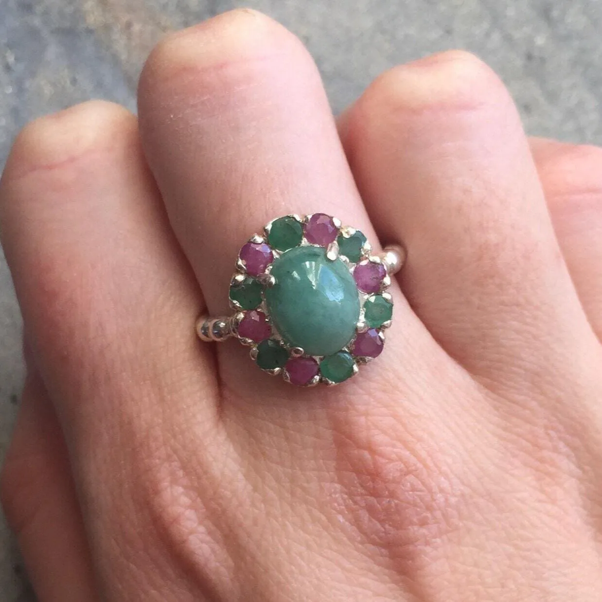 Large Emerald Ring - Statement Flower Ring - Mothers Birthstone Ring