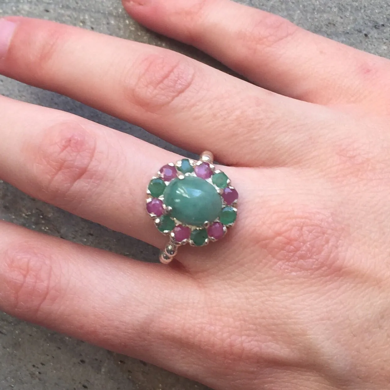 Large Emerald Ring - Statement Flower Ring - Mothers Birthstone Ring