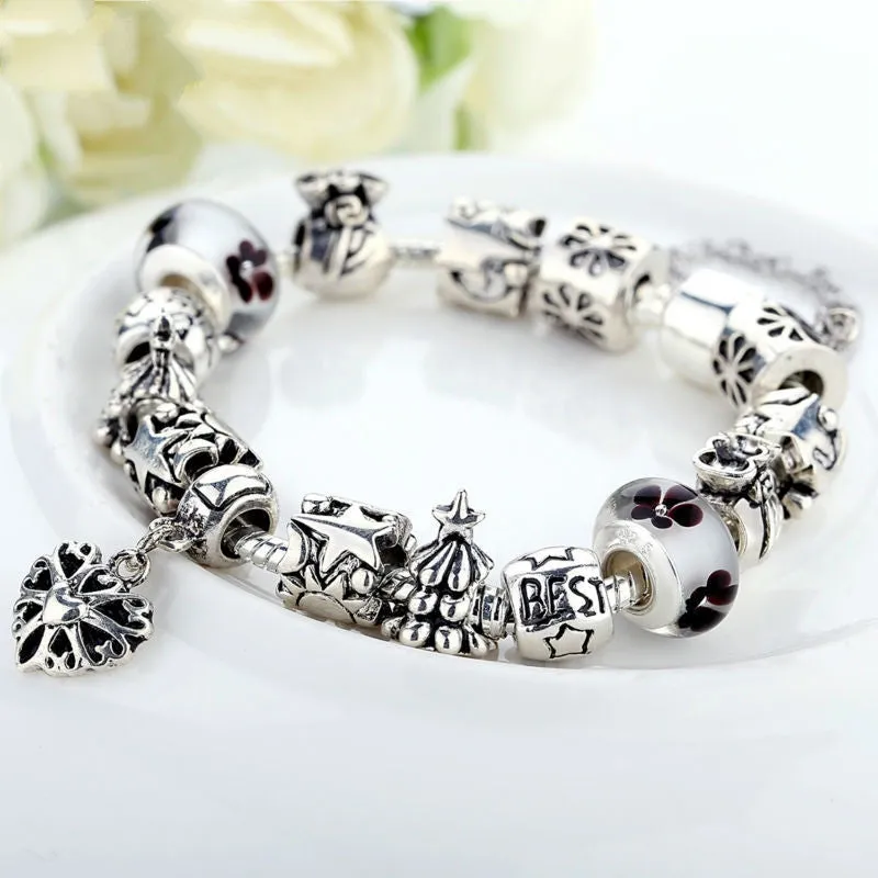 Luxury Silver Charm Bracelet for Women With High Quality Murano Glass Beads DIY Christmas Gift