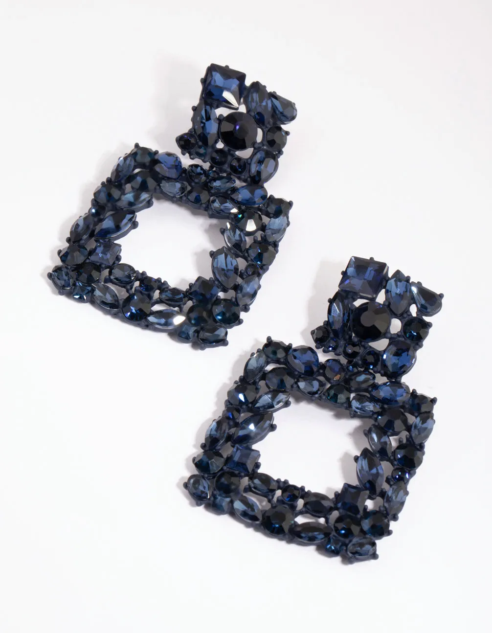 Matte Navy Square Stone Drop Earrings