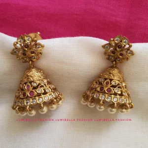 Matte Small Jhumki Kamal With Pearls