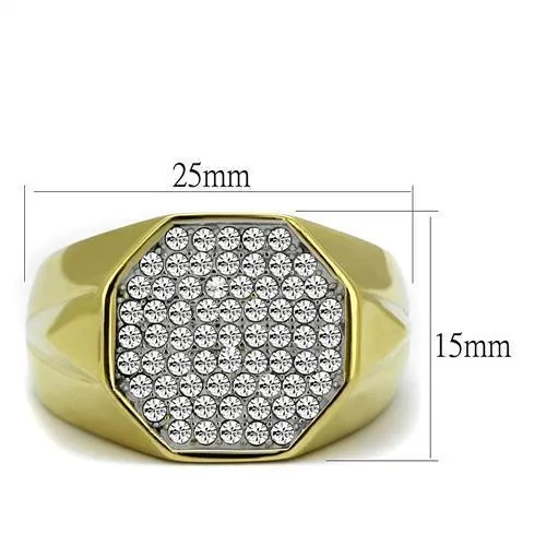 Mens Gold Rhinestone Clustered Ring Stainless Steel Rings