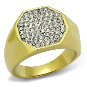 Mens Gold Rhinestone Clustered Ring Stainless Steel Rings