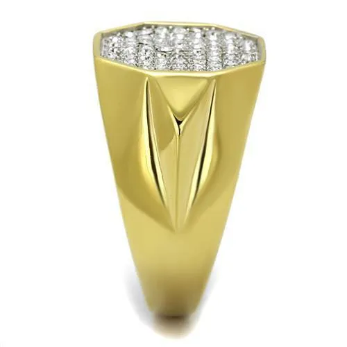 Mens Gold Rhinestone Clustered Ring Stainless Steel Rings