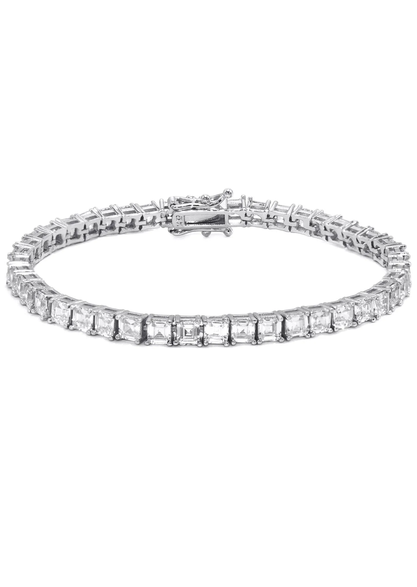 Mens White Gold Asscher Cut Tennis Chain