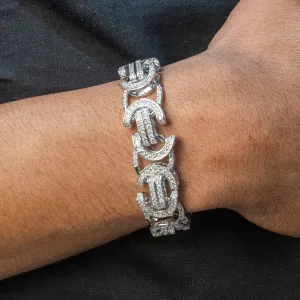 Mens White Gold Iced Out Flat Byzantine Bracelet