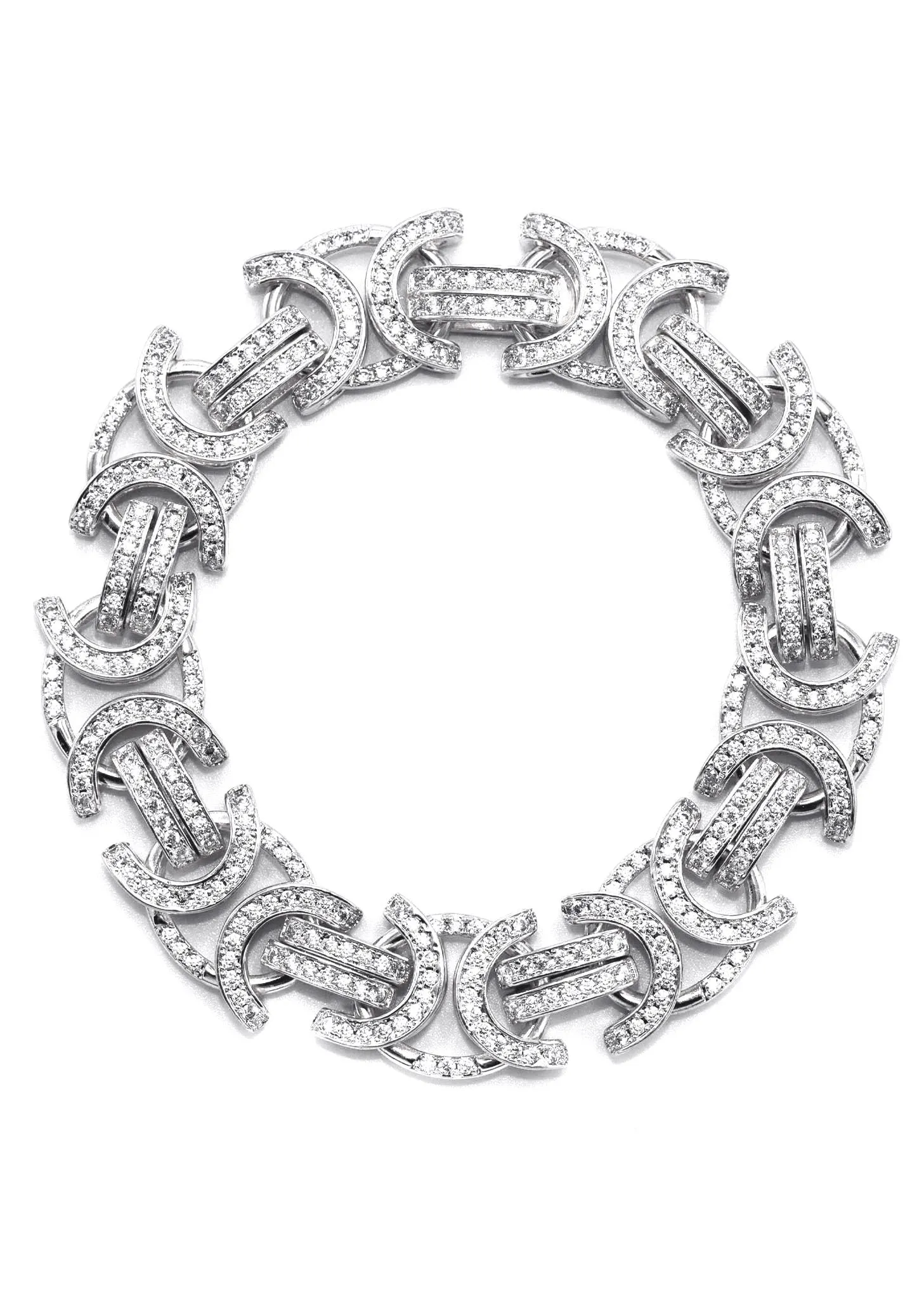 Mens White Gold Iced Out Flat Byzantine Bracelet