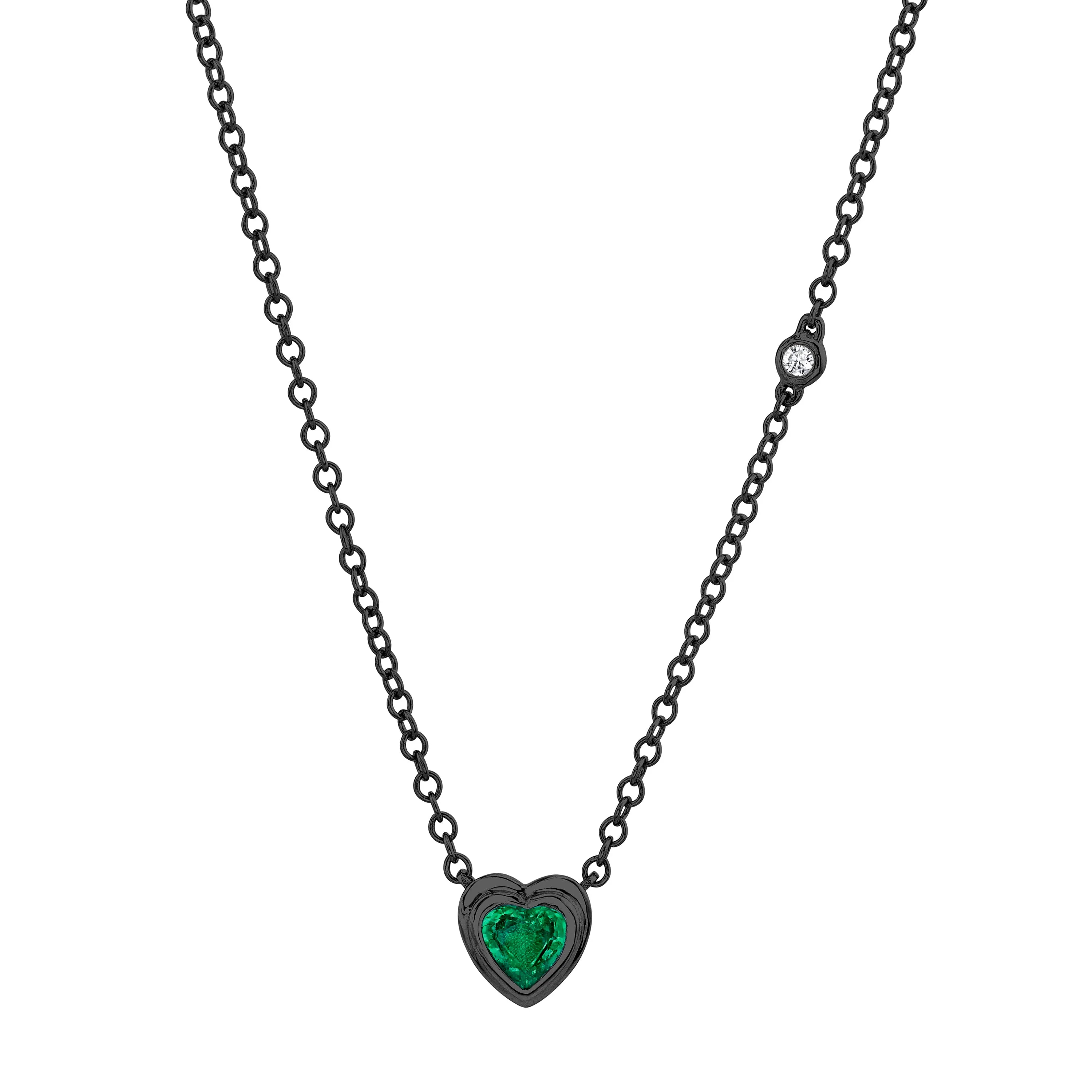 MINI ME EMERALD BEZEL HEART NECKLACE