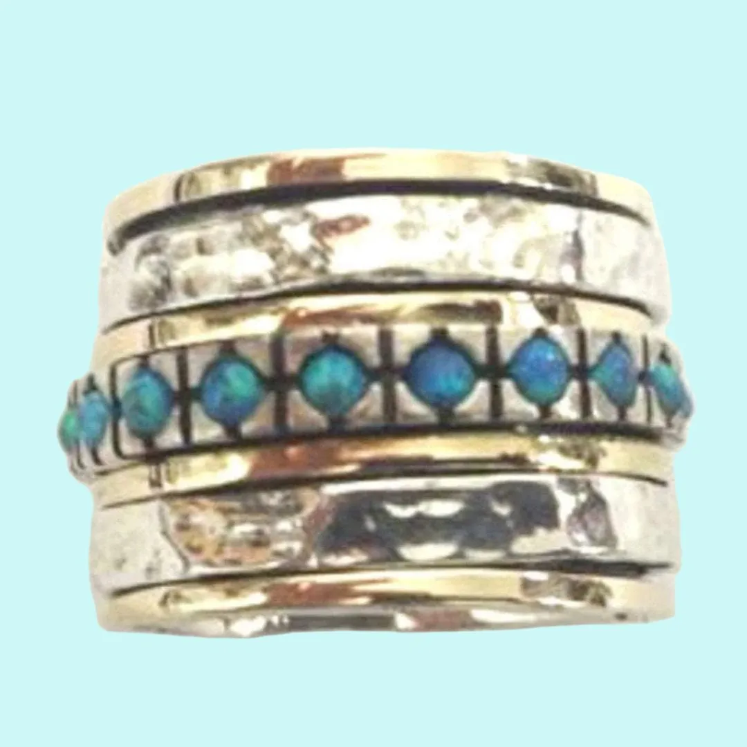 Mother's Day Gift. Statement ring / spinner ring / israeli ring / silver 9 ct gold ring / bands Bluenoemi opals