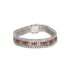 Multi-Colored Marquise Crystal and Sterling Silver Bracelet