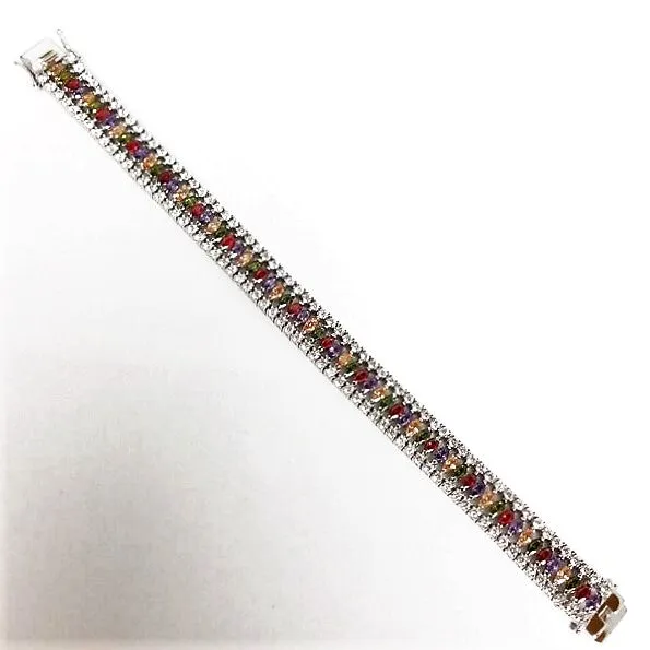 Multi-Colored Marquise Crystal and Sterling Silver Bracelet