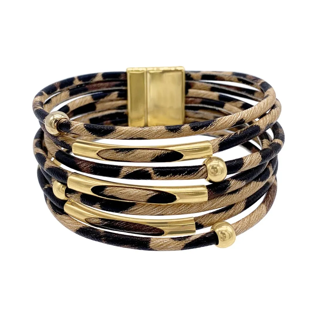 Multi Strand Leopard Print Bangle Bracelet