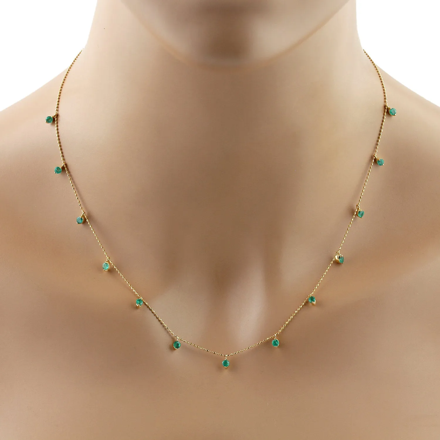 Natural Emerald Station Chain Necklace In Yellow Gold On Sale