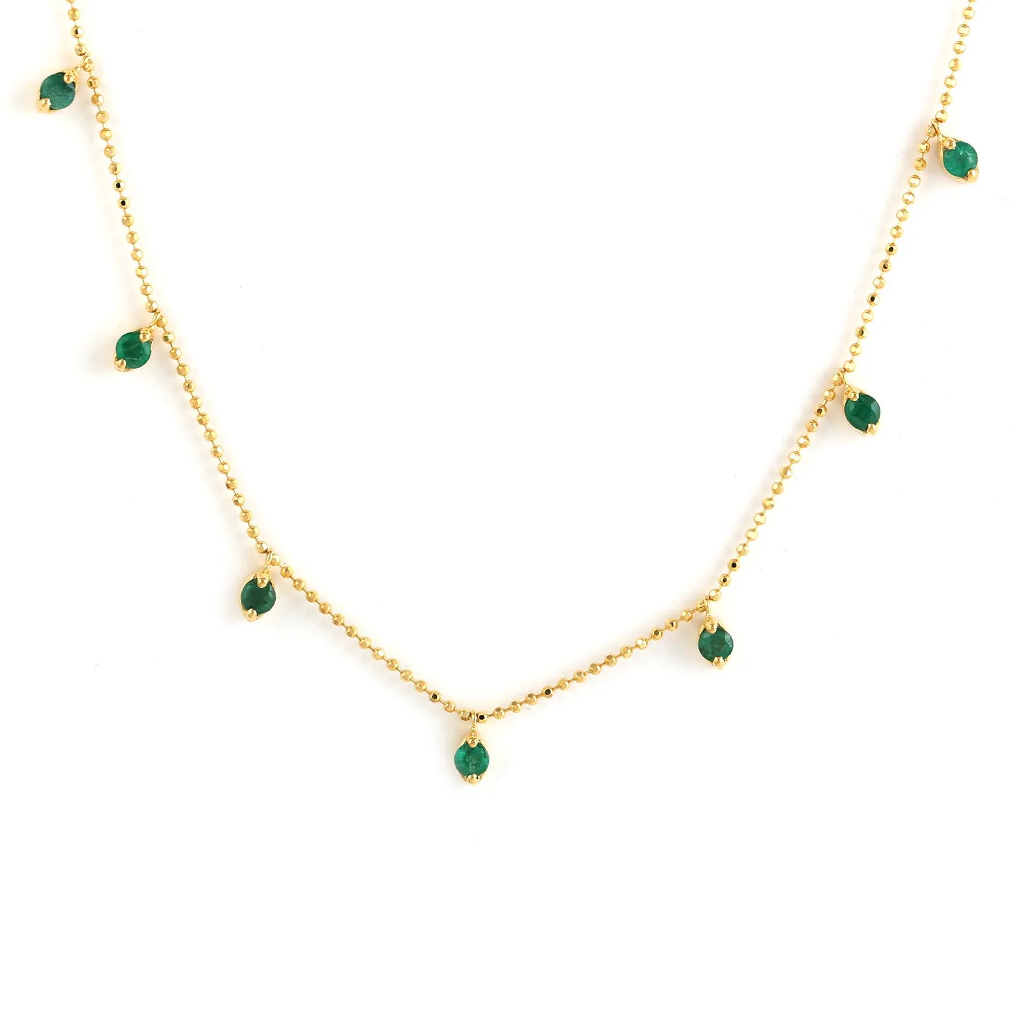 Natural Emerald Station Chain Necklace In Yellow Gold On Sale