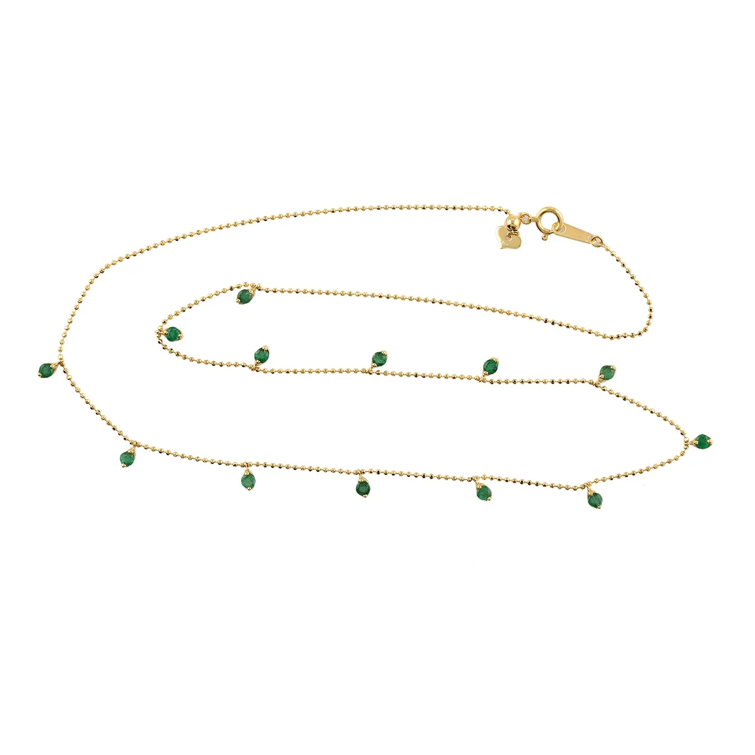 Natural Emerald Station Chain Necklace In Yellow Gold On Sale