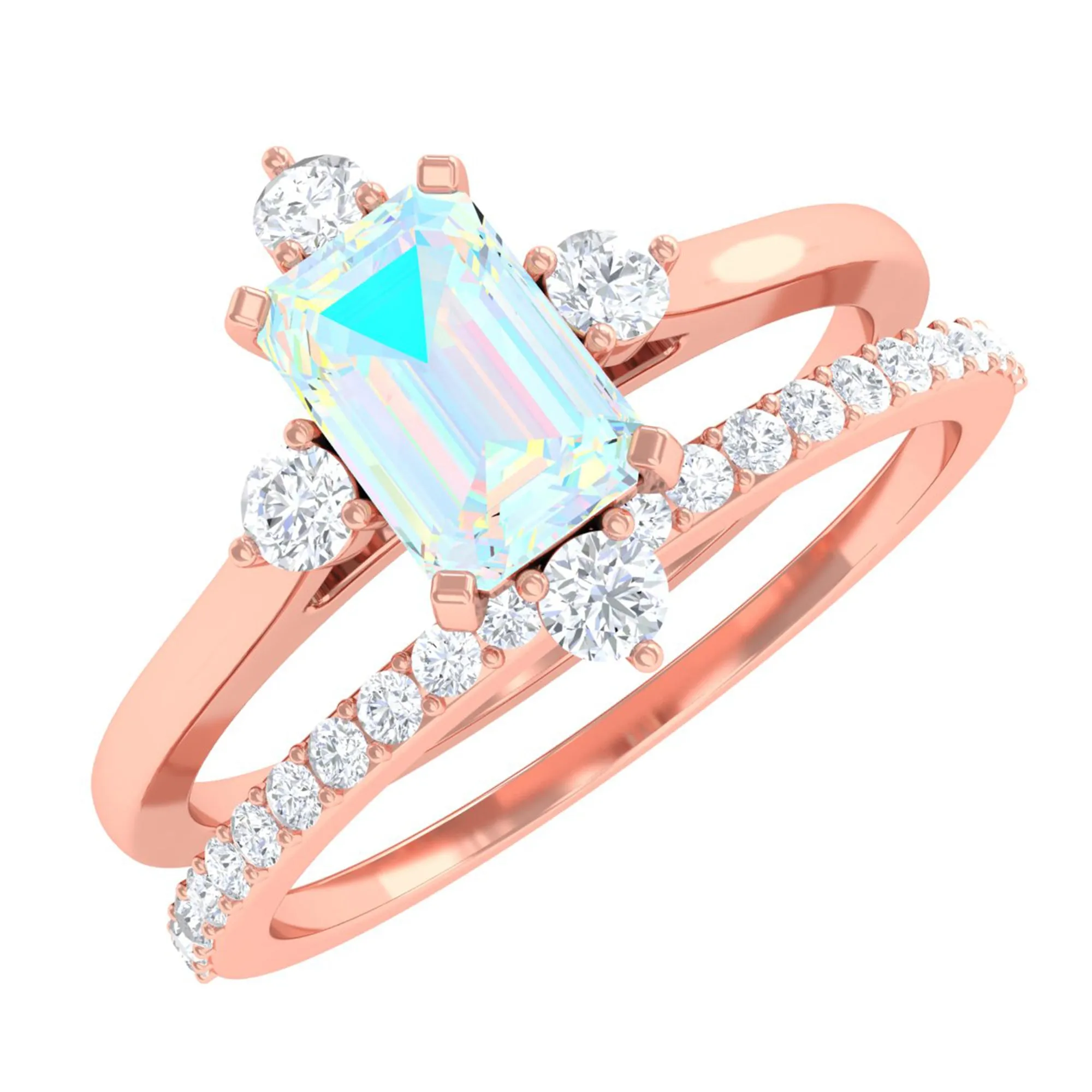 Natural Ethiopian Opal Solitaire Ring Set with Diamond