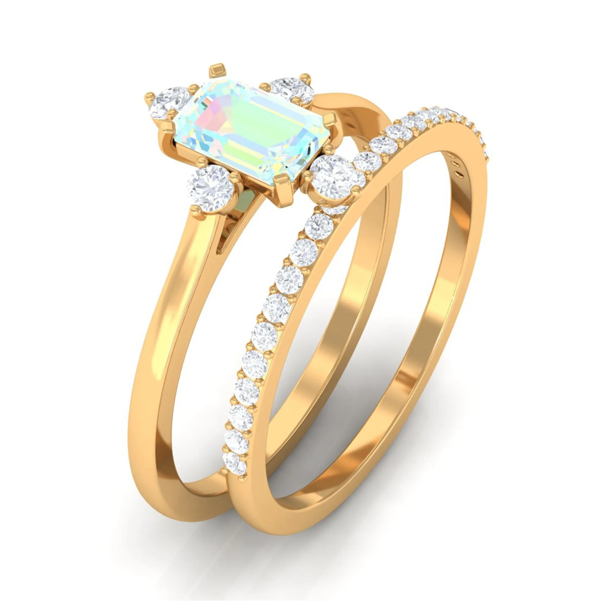 Natural Ethiopian Opal Solitaire Ring Set with Diamond