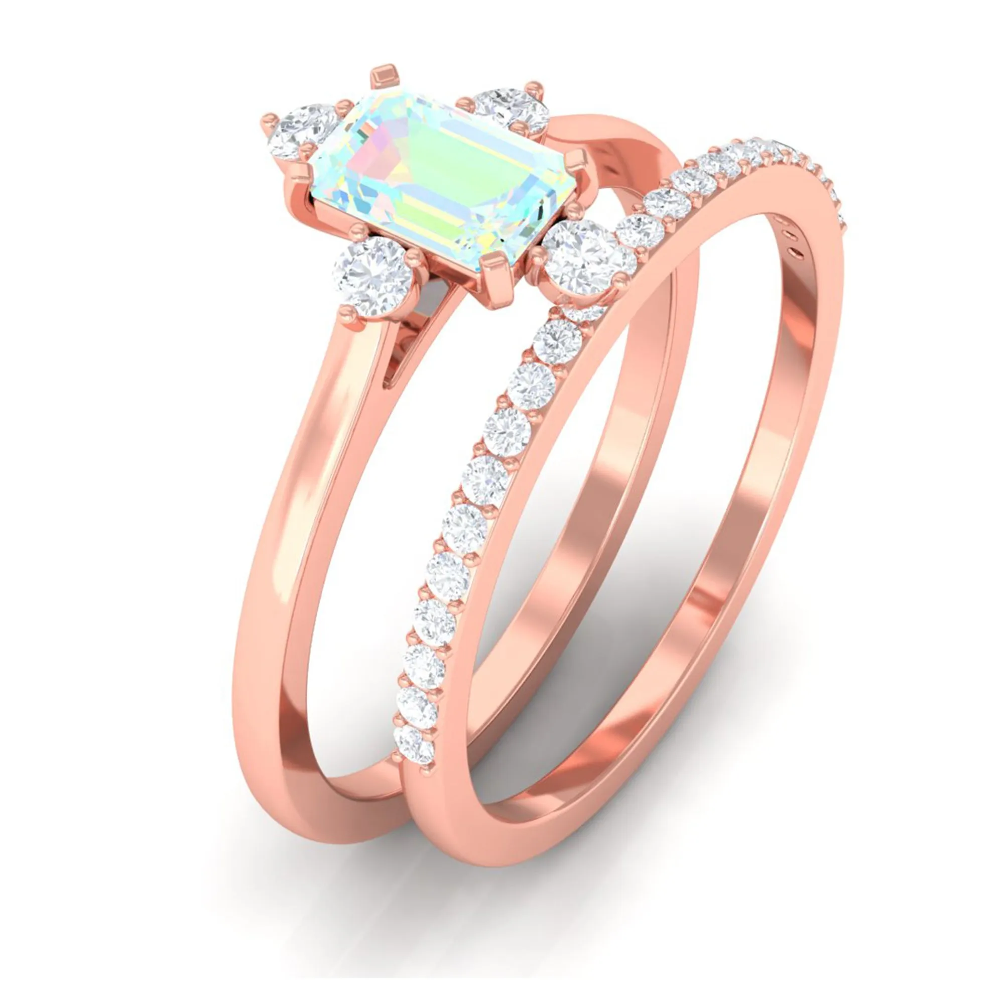 Natural Ethiopian Opal Solitaire Ring Set with Diamond