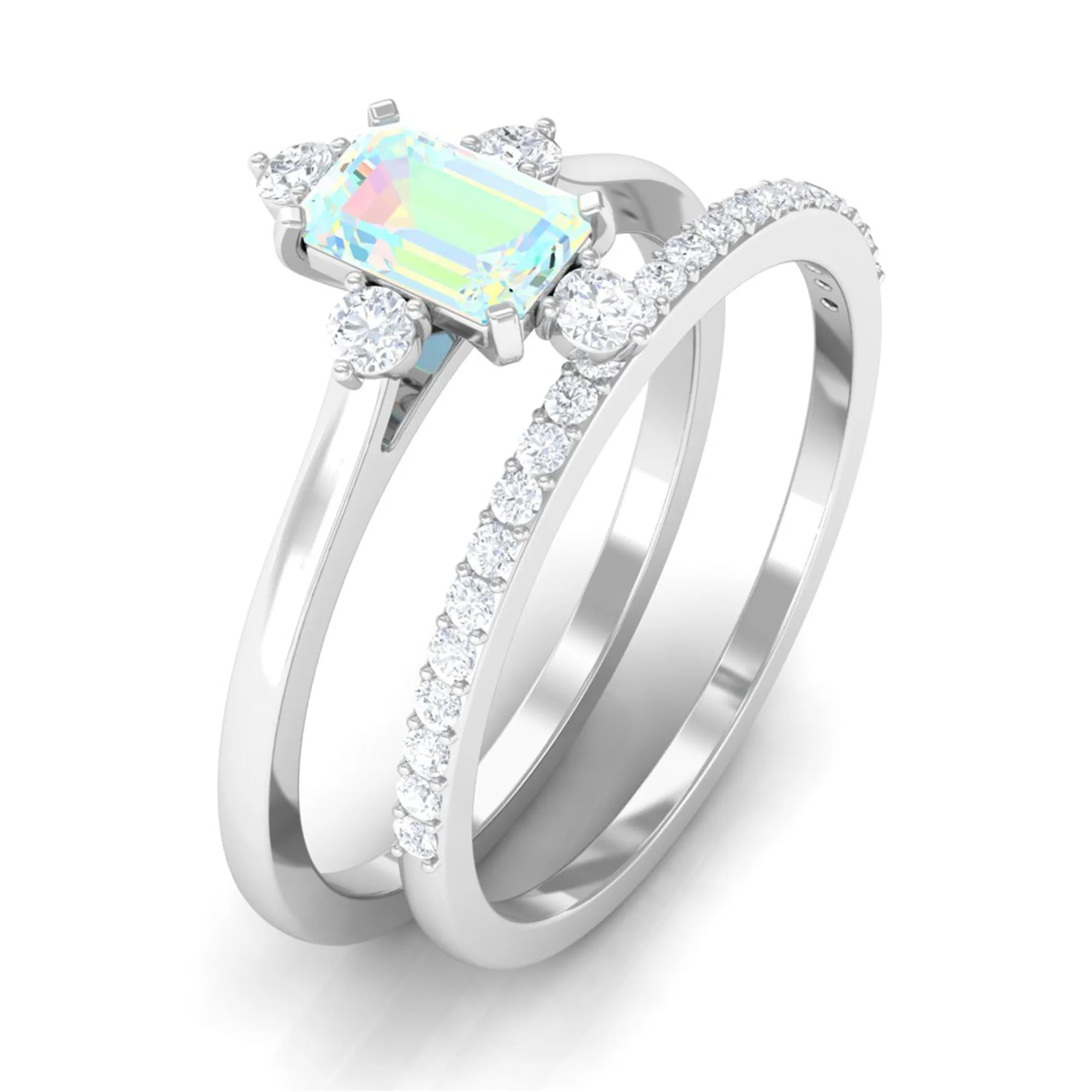 Natural Ethiopian Opal Solitaire Ring Set with Diamond