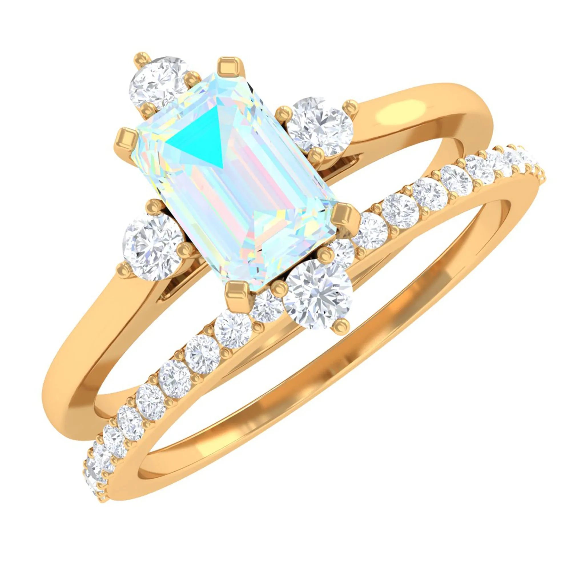 Natural Ethiopian Opal Solitaire Ring Set with Diamond