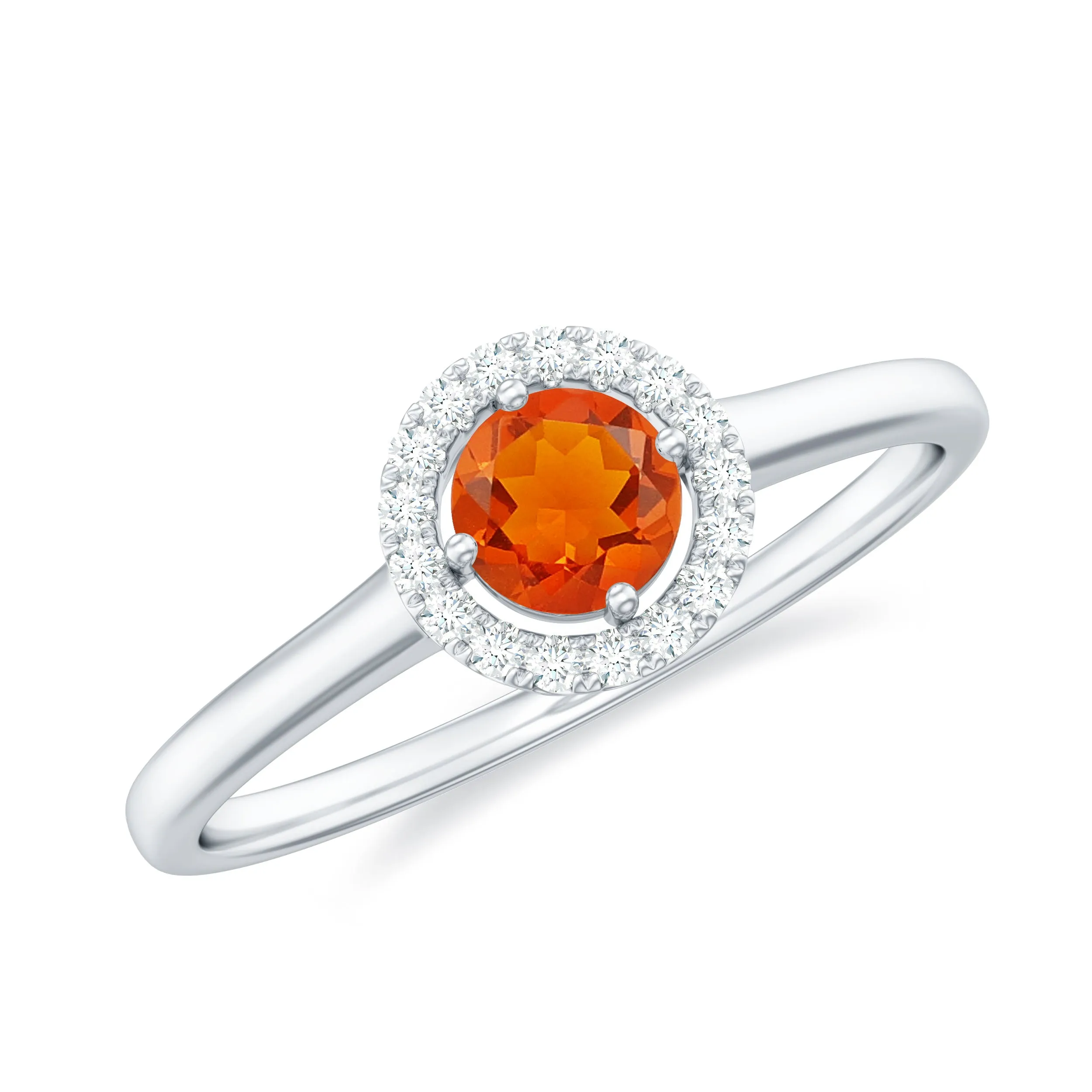 Natural Fire Opal Promise Ring with Diamond Halo