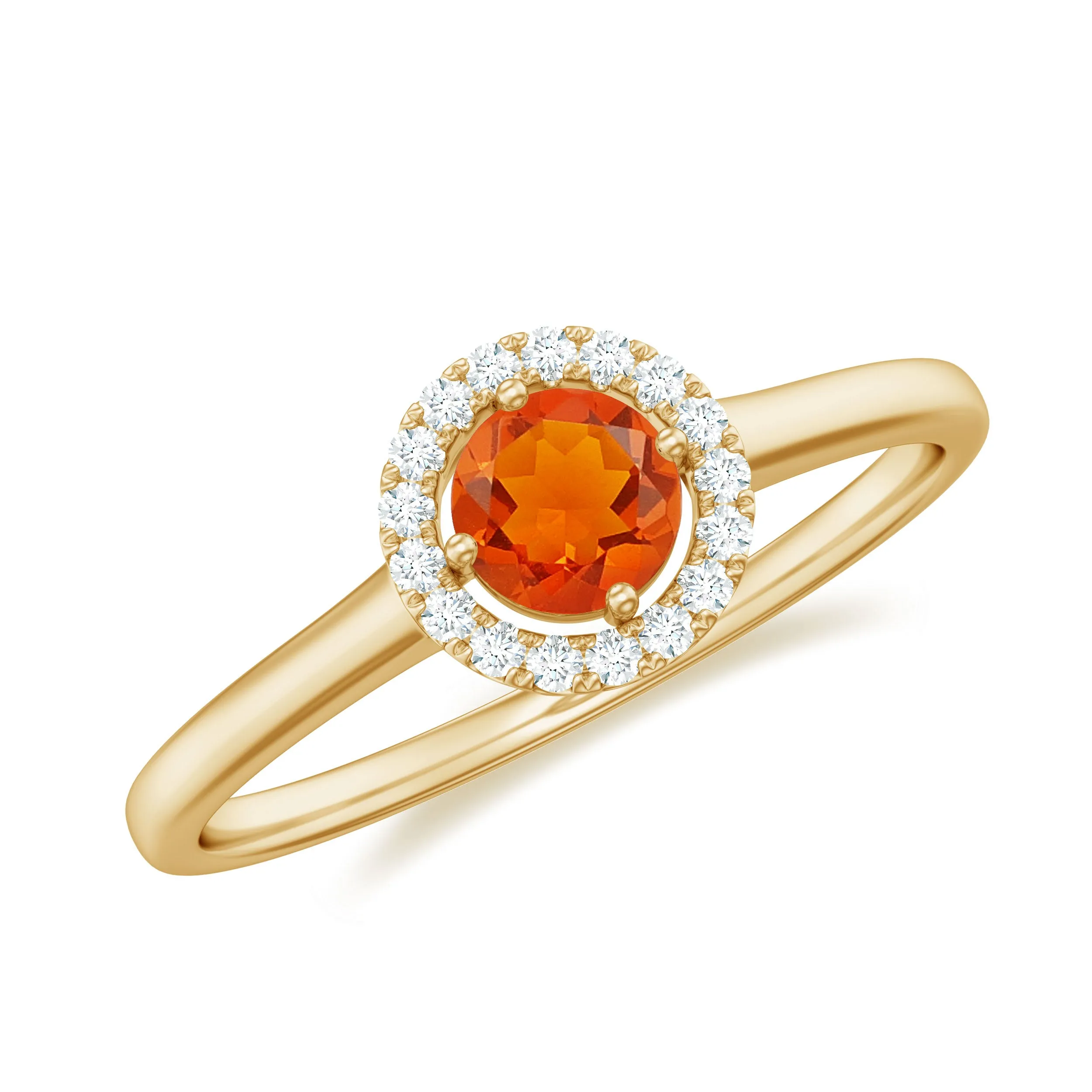 Natural Fire Opal Promise Ring with Diamond Halo